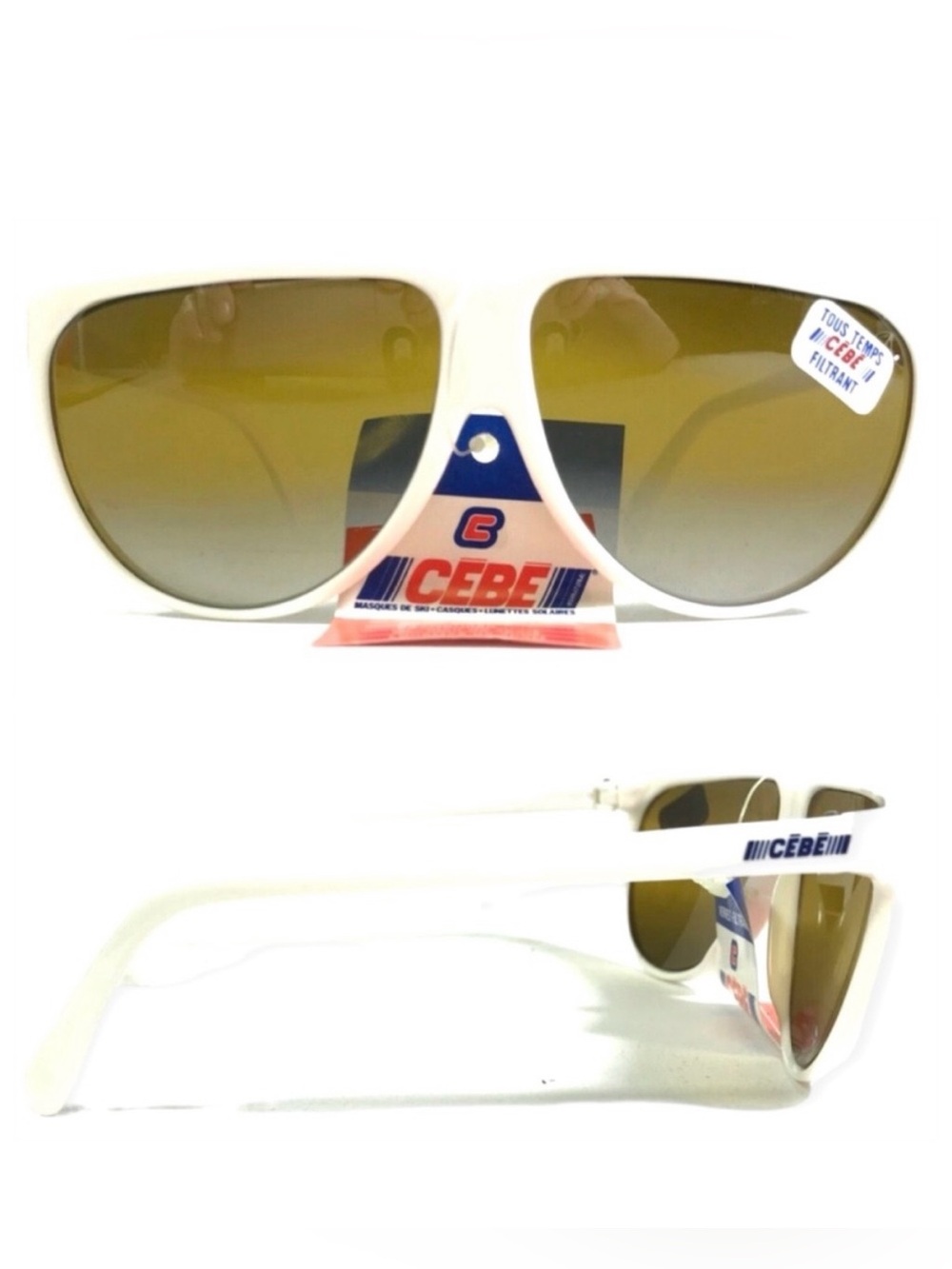 Vintage CEBE White Sunglasses, Aviator Style, Deadstock, Made‎ in France, Unisex